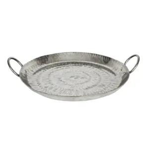Chapado en oro con asa nueva bandeja de servicio de metal grabada a mano en juego de bandeja de servicio de aluminio para café comida desayuno Cena - Product Image 5