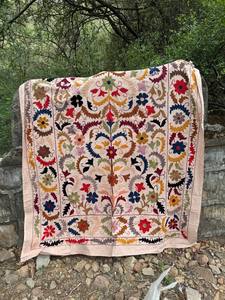 Handmade Suzani <b>Quilt</b> Bedspread – Intricate Embroidered Cotton <b>Quilt</b>, Ethnic Bohemian Bedding, Decorative <b>Throw</b> Blanket - Product Image 5