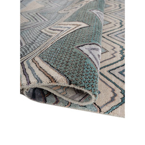 Tapis Manchaha bleus en laine et soie de bambou noués à la main, épaisseur 10 mm, motifs abstraits en chevron pour sols de maison, rectangulaires, couloir - Les-2828 - Product Image 2