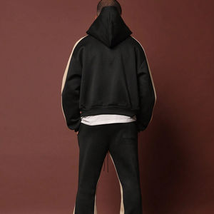 Customized Solid Heavyweight <b>Oversized</b> Men's Sweat Suit Zip-Up Hoodie Flared Pants Tracksuit 100% Cotton Casual Wear <b>Sweatpants</b> - Product Image 6