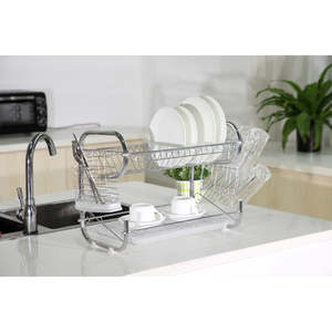 Nuovo Scolapiatti a 2 Livelli in Acciaio Inossidabile Cromato con Porta Utensili e Porta Tagliere - Scolapiatti Premium - Product Image 3