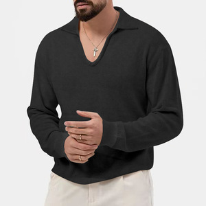 Camiseta de algodón con cuello en V de alta calidad Lisa para hombres Lino Patrón sólido Camisetas de punto Ropa Camiseta para hombres - Product Image 6