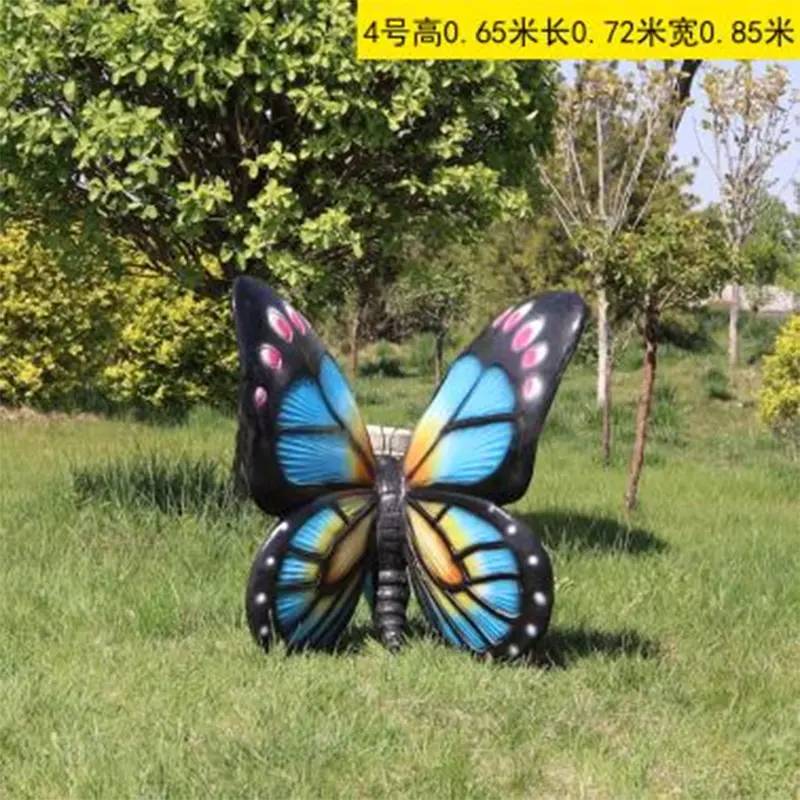 सजावट के लिए अनुकूलित आकर्षण तितली फाइबरग्लास कला मूर्तिकला आउटडोर जीवन आकार तितली फाइबरग्लास मूर्ति मूर्तिकला