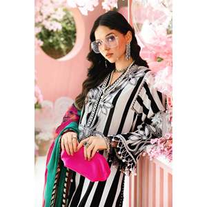 MARIA.B-3PC Camisa de Lino Estampada y Bordada con Dupatta de Chifón y Pantalón Estampado para Primavera/Verano-BIC-2525 - Product Image 4