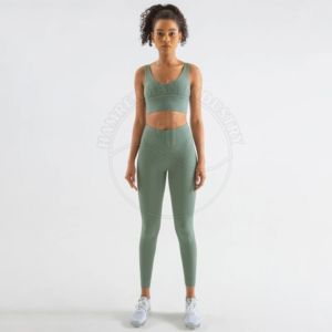 Conjunto de Yoga de 3 Piezas para Mujer con Logotipo Personalizado 2024, 100% Algodón, Sin Costuras, Acanalado, Manga Larga, Ropa Deportiva de Alta Calidad para Gimnasio - Product Image 4
