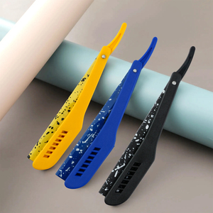 MORGANS INDUSTRIES Red Handle Straight <b>Razor</b> Stainless Steel <b>Single</b> <b>Blade</b> Black Speckled Non-Disposable for Men Barber Shop Use - Product Image 3