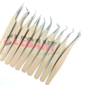 Japanese Stainless Steel Nude Color Coated Sliver Tips Diamond Grip Sustainable Eyelash Tweezers With Custom Brand Name