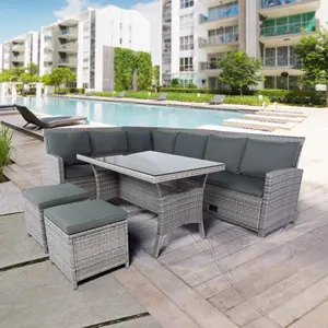Meubles de jardin pe patio meubles en rotin Lounge coin set avec 5 places avec coussin en polyester imperméable 100%