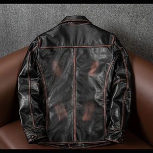 Veste en cuir décontractée d'hiver pour homme, col montant, fabrication artisanale, haute qualité, logo frontal, respirante, séchage rapide, fusion sans couture - Product Image 2