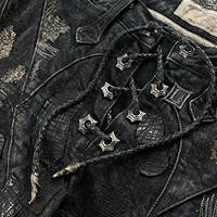 Jeans Unisex OEM Negros de Cintura Media, Transpirables, 100% Algodón, Tejido Denim, Lavado a la Piedra, Lavado Láser, Rotos, Estilo Vintage, Corte Acampanado