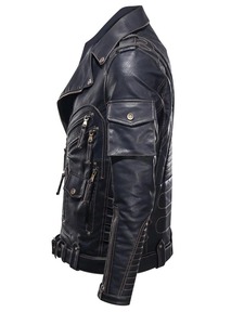 Chaqueta de Cuero de Oveja Genuino para Hombre, Cuello Alto, Cremallera Completa, Tela de Lona Transpirable, Resistente al Viento, para Motocicleta - Product Image 4