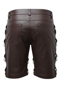 Nuevo Diseño de Pantalones Cortos de Motociclista de Cuero Genuino con Cordones y Paneles Acolchados para Hombre, Color Marrón Oscuro - Product Image 3