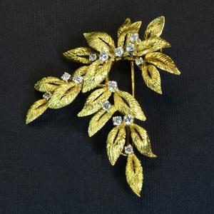 Bijoux de mode pour femmes Vintage 18k or jaune diamant fleur forme broche broche feuilles broche diamant broche - Product Image 3
