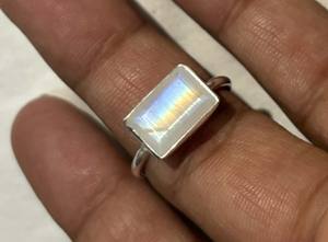 Anillos de plata de ley hechos a mano, gemas de piedra lunar arcoíris, conjunto de bisel en forma de rectángulo de 8X12MM para regalo de aniversario, joyería para mujer y Niña - Product Image 4