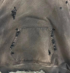 Sweat à capuche de luxe 100 % coton pour homme, effet vieilli, délavé à l'acide, brodé, uni, hiver, coupe classique, épais 450-500 g/m², lot de 2 - Product Image 2