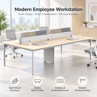 Poste de travail modulaire blanc pour 4 personnes avec écran de confidentialité coulissant et gestion de l'alimentation pour zone de personnel