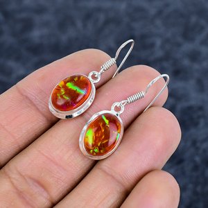 925ต่างหูเงินสเตอร์ลิงสีชมพูต่างหูโอปอลอัญมณีโอปอลเครื่องประดับผู้หญิงของขวัญเจ้าสาวต่างหูทำด้วยมือ - Product Image 3