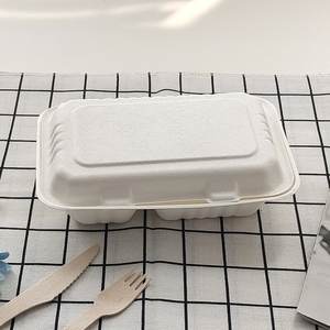 Caja de Cartón de Caña de Azúcar Biodegradable Desechable al por Mayor de 9x6 Pulgadas con <span class=keywords><strong>2</strong></span> Compartimentos, Contenedor Seguro para Alimentos para Fiestas - Product Image 4