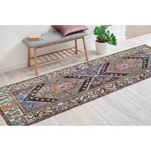 Alfombra Estampada de Diseño Marroquí, Patrón Kilim, Verde y Marrón, Estilo Turco, Alfombra Suave No Tejida - Product Image 1