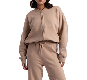 ชุดวอร์มผ้าฮิปฮอปสำหรับผู้หญิงชุดออกกำลังกายผ้าฝ้าย100% 400 GSM แบบรูดซิปขึ้นได้ชุดวอร์มฮิปฮอปแบบระบายอากาศได้สำหรับผู้หญิงในอุตสาหกรรม - Product Image 4