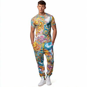 OEM imprimé graphique t-shirt sublimation pantalon deux pièces ensemble hommes Streetwear léger sublimation t-shirt survêtement hommes - Product Image 3