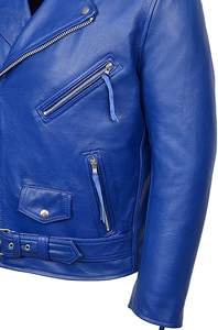 Veste de motard en cuir de mouton véritable en bleu Cafe Racer Style moto col montant Veste d'hiver décontractée pour hommes - Product Image 4