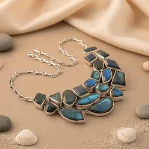 925 Silver Women's <b>Crystal</b> Necklace with Labradorite Gemstone - Product Image 1