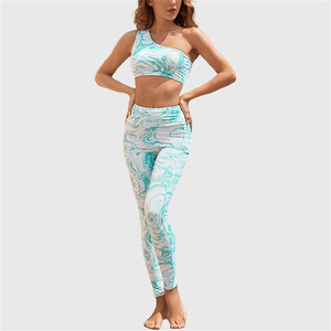 Nuevos Conjuntos Deportivos Transpirables para Mujer, Sujetador Deportivo Sublimado de un Solo Hombro, Leggings de Cintura Alta para Gimnasio y Fitness - Product Image 1
