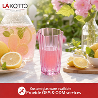 Verre sans pied LAKOTTO festonné 320 ml rose cristal côtelé pour service de table en restaurant et bar, verrerie en gros, logo OEM