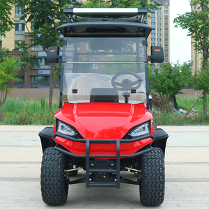 Voiturette de golf électrique 2 places rouge tout-terrain avec toit et porte-bagages - Product Image 3