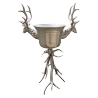 Grand seau à glace de luxe en acier inoxydable avec tête de cerf et design de bois de cerf – Durable, écologique, personnalisable, pour bar, couleur sur mesure