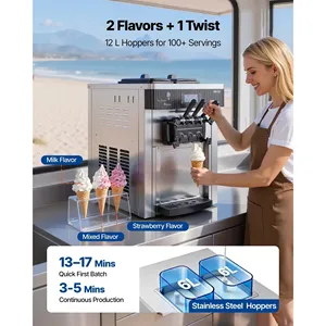 VEVOR Commercial 2200W 3-Flavor Countertop Ice Cream Maker 20-28L/H Yield Automatic <b>Soft</b> <b>Serve</b> with 2 X 6L Hoppers - Product Image 5