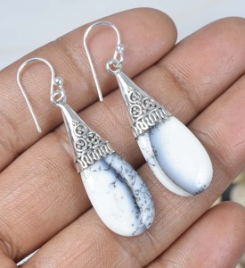 Boucles d'oreilles en argent sterling massif 925 avec pierres précieuses d'opale dendritique pour femmes et filles meilleur design pour mariage bijoux fins - Product Image 2