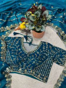 Sari de Seda Satinada Fandy para Mujer con Bordado de Diseño, Lentejuelas de 3mm, Hilo Jarl y Borde con Trabajo de Corte - Hecho en India - Product Image 5