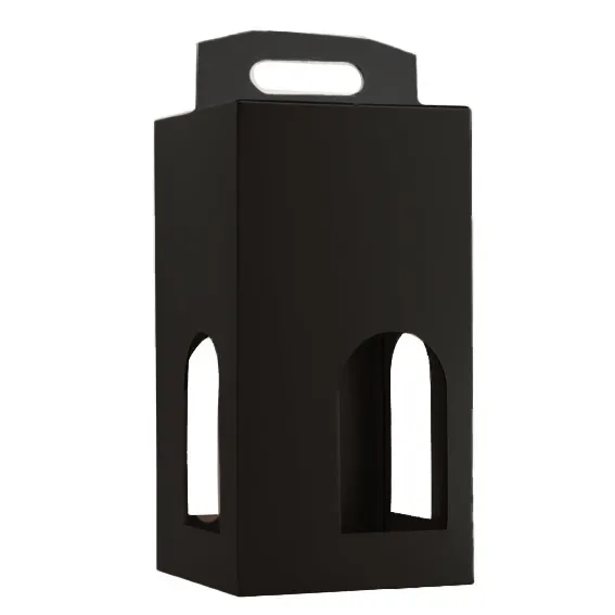 CARDBOARD BAG FOR FOUR BOTTLES WITH HANDLE AND AUTOMATIC BOTTOM GINKGO COLOR BLACK