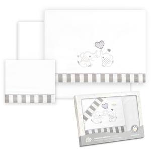 Juego de Ropa de Cama de 3 Piezas 100% Algodón para Cuna Modelo PAREJITA-ELEFANTE, Sábana de Bebé con Diseño Tejido - Product Image 1