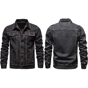 Chaqueta vaquera de retazos a prueba de viento de manga larga con botones personalizables para hombre de talla grande estilo Hip Hop invierno/primavera - Product Image 1