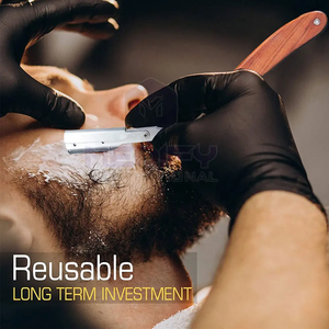 Hoja de afeitar de salón de corte recto profesional de alta calidad, acero inoxidable alemán, madera, reutilizable, ligera, MEDIFY - Product Image 4