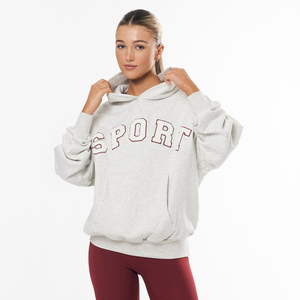 100% algodón gris Marga Berry Drop Shoulder Sudadera con capucha deportiva de gran tamaño para mujer Sudaderas con capucha antiarrugas y transpirables Sudaderas con cremallera para mujer - Product Image 1