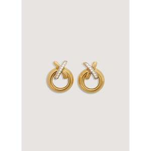 Pendientes de Diamantes Vintage en Dos Tonos, Blanco y Oro Rosa, 14K y 18K, Diseño Geométrico de Aro con Corte de Pera - Product Image 1