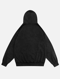 Sudadera con capucha corta para hombre, de algodón grueso, con cremallera completa, doble cremallera, estilo urbano, estampado en relieve y detalles bordados - Product Image 2