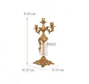 Antique Brass Candelabra with <b>Crystal</b> Column 3 Arm Vintage Candle Holder for Classic Home Decor - Product Image 5