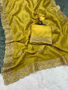 Sari de seda suave de diseñador con hermoso trabajo de lentejuelas bordadas, Sari de ropa de fiesta, Sari de ropa de boda. - Product Image 6