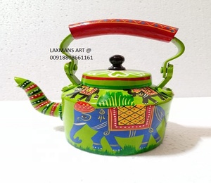 Hervidor de té de Metal de aluminio pintado a mano con elefante de color verde para Decoración de mesa/habitación proveedor mayorista de India - Product Image 1
