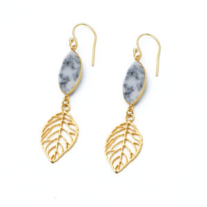 Dua Dendrite <b>Opal</b> Marquise Drop <b>Earrings</b> Handmade Brass 18K Gold Plated Trendy Wedding Elegant Jewelry for Women - Product Image 4