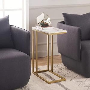Best Selling <b>C</b> Shape Coffee <b>Table</b> Laptop Desk Bedside Sofa Side <b>Table</b> Marble Top with Gold Metal Leg in Best Quality - Product Image 5