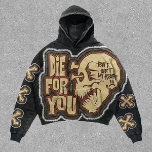 Diseño totalmente personalizado Flame Skull Letter Print Regular Fit 100% Cotton Winter Streetwear Acid Wash Casual Hoodie - Product Image 1