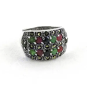 Bague de cocktail ajustable en argent plaqué or et or rose avec pierres précieuses pour femmes, style tendance et élégant - Product Image 3