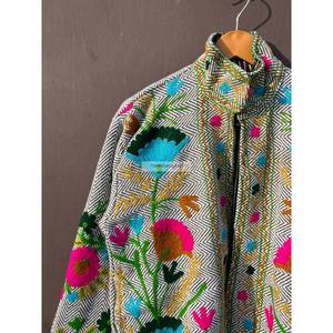 Floral Pattern Embroidered Cotton Quilted <b>Jacket</b> for Women Autumn/Winter Two Side Pockets Made India Wholesale <b>Jacket</b> - Product Image 2