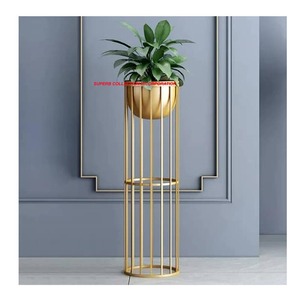 Maceta de metal esmaltado verde en gran oferta con soporte dorado al por mayor y proveedores - Product Image 3